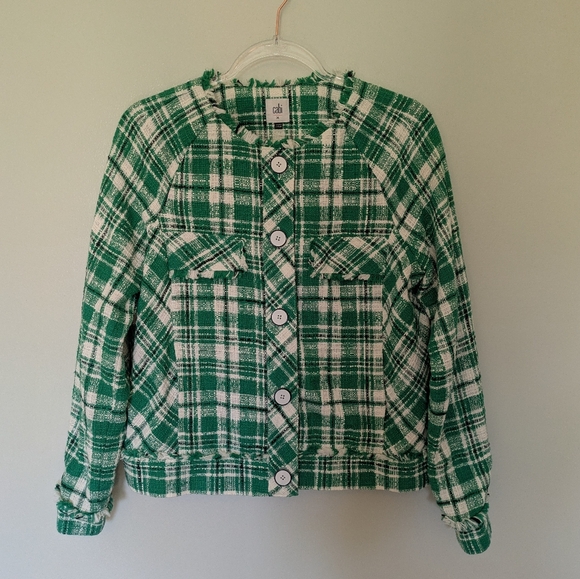 Cabi Jacket Sophia Green Plaid Tweed Button Up Library Blazer Medium Style 5653 - Picture 6 of 10
